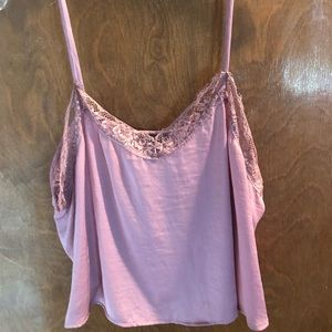 Silk pink with lace tank top